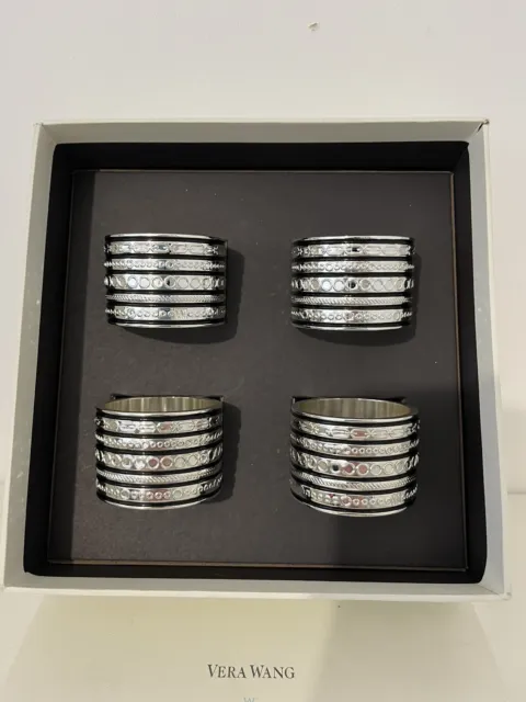 Vera Wang Wedgewood “With Love Noir” Boxed 4 Napkin Rings Never Used.