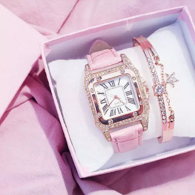 Damen Armband Uhren Set Strass Luxus Quarz Silber Gold Business Armbanduhr