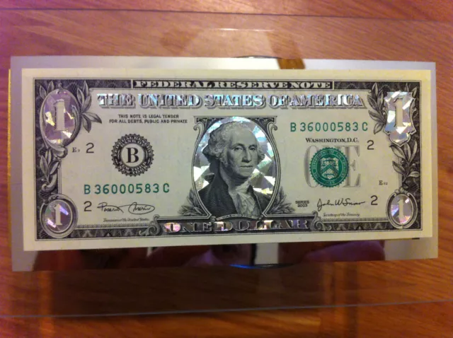 One Silver Hologram  Dollar Bill -Colorized Legal Federal Note, Gift Currency.