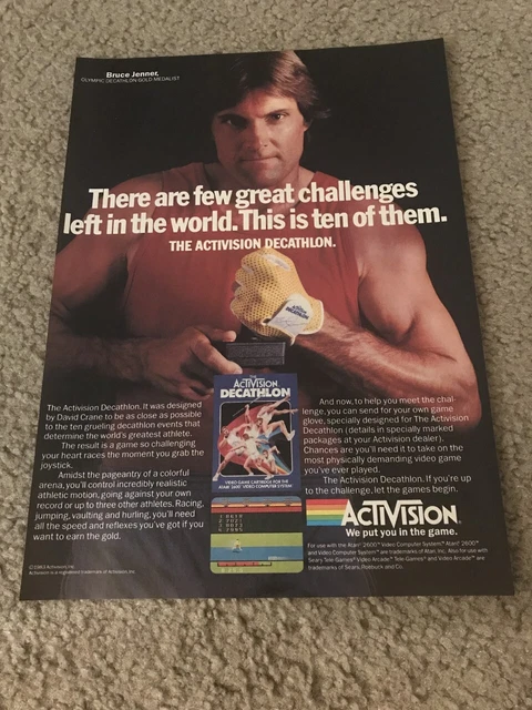Vintage DECATHALON ATARI 2600 Video Game Print Ad ACTIVISION 1980s BRUCE JENNER