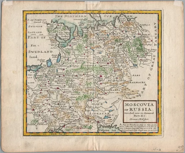 1701 MAP OF MOSCOVIA RUSSIA ENGLISH copper engraving ANTIQUE