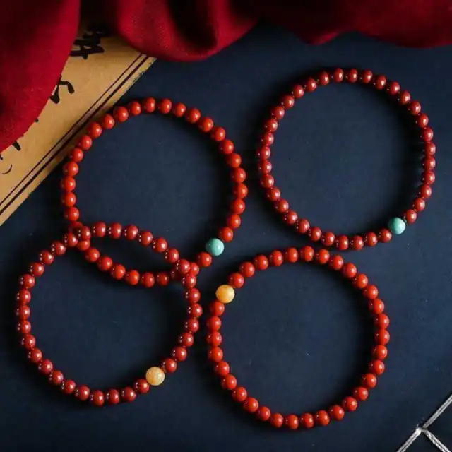 6MM Natural Cinnabar Baltic Amber Turquoise Bracelet Wristband Meditation