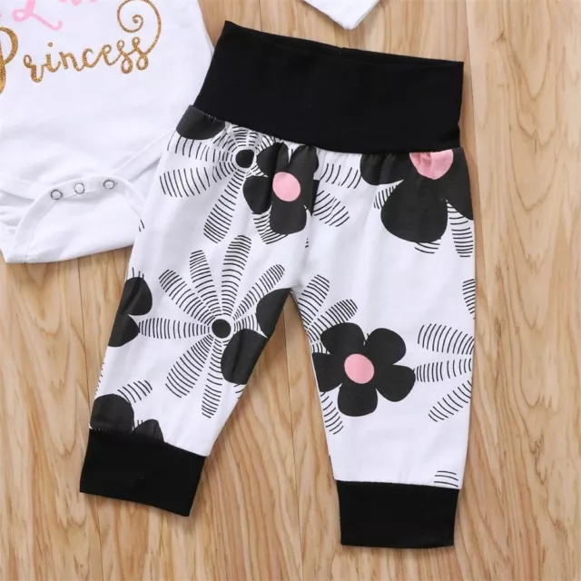 Newborn Baby Girl Clothes Flower Jumpsuit Romper Bodysuit+Headband Pants Outfit 12