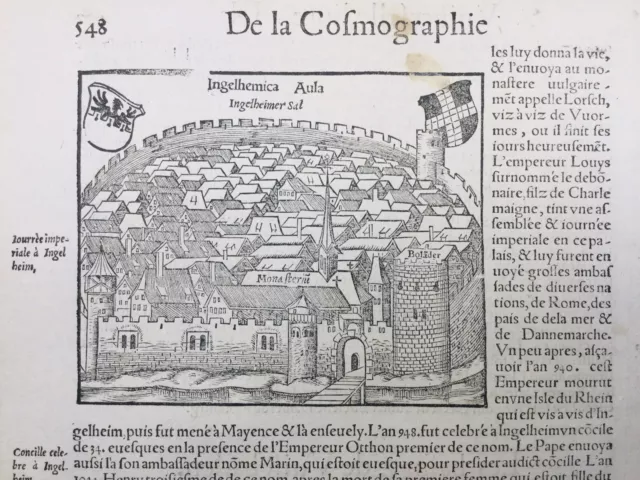 Ingelheim am Rheim 1575 Rare Gravure sur Bois Münster Wiesbaden Allemagne