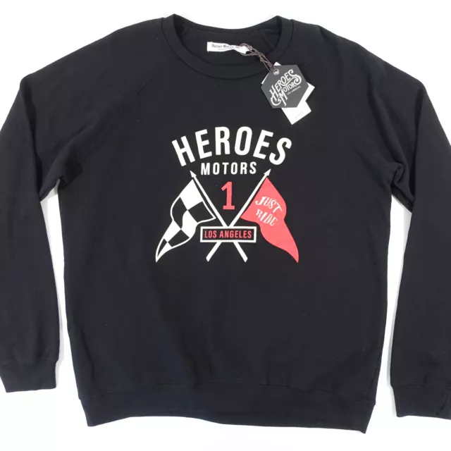 HEROES MOTOR Nero XL Just Ride da Corsa Biker Maglione Felpa Uomo Nwt Nuovo