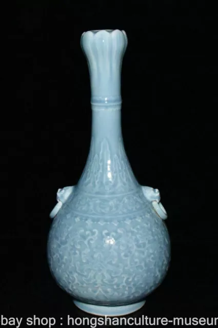 15.2" Marked Old Chinese Bean Green Glaze Porcelain Palace Flower Bottle Vase