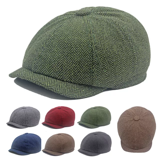 Casquette Plate Newsboy Pour Hommes Et Femmes 8 Panneaux En Tweed Baker Boy #