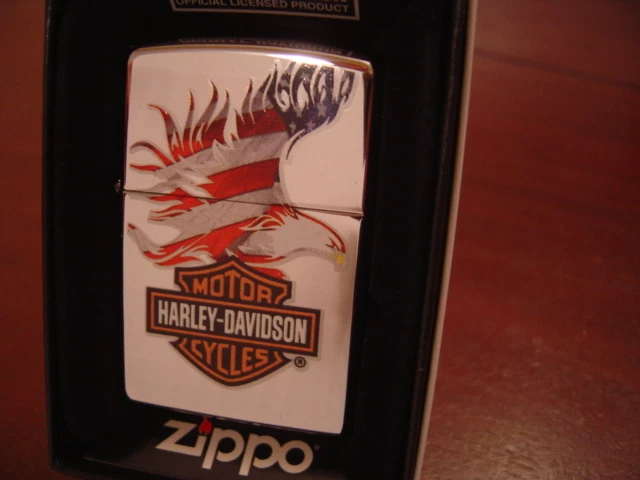 Harley Davidson Bald Eagle Usa Flag High Polish Chrome Zippo Lighter Mint In Box