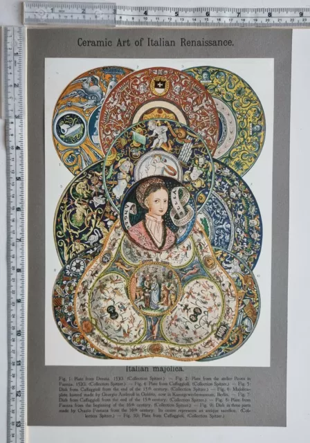 Antiguo Ornamento Estampado Cerámico Arte De Italiano Renaissance Mayólica Placa