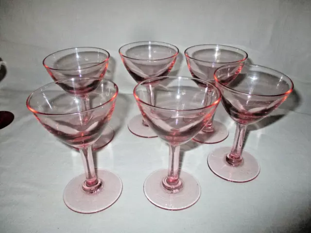 6 verres anciens  a porto ou vin cuit -vintage- verre rose