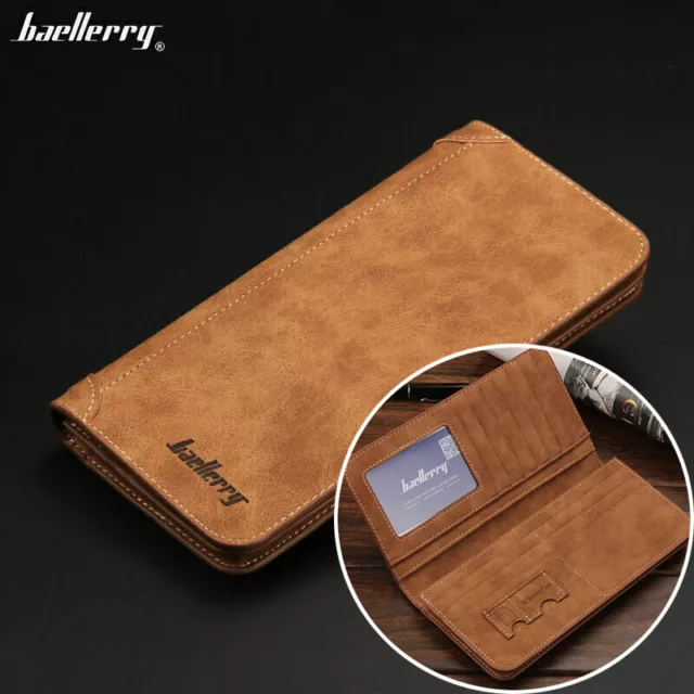 Men's Long Wallet Leather Clutch Bifold ID Card Holder Purse Checkbook Billfold