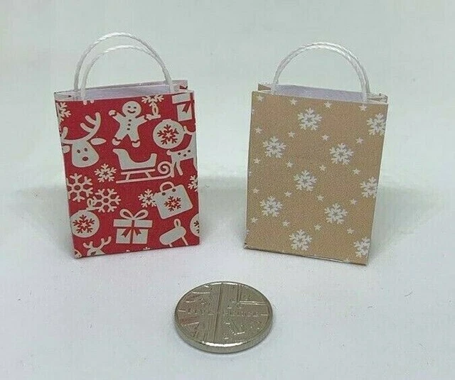 Handmade 1:12th Scale Dolls House Miniature Set of 2 Christmas Xmas Gift Bags
