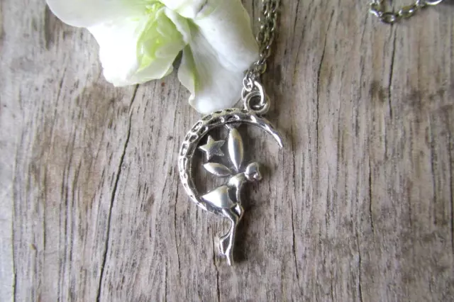 Fairy moon pendant necklace stainless steel chain necklace jewellery.