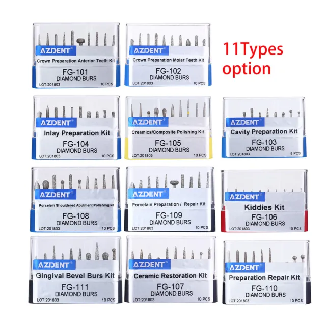 10PCS/Kit Dental Diamond Burs Kit FG101-FG117 fit Handpiece AZDENT