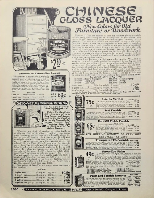 1927 Sears Roebuck Catalogue  Chinese Gloss Lacquer Ad