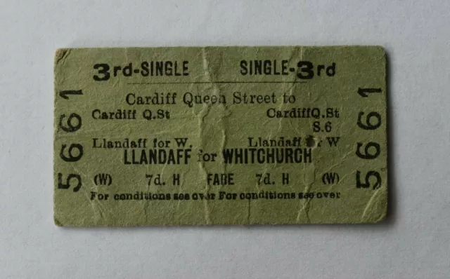 British Railway Ticket 5661 CARDIFF QUEEN STREET to LLANDAFF for WHITCHURCH