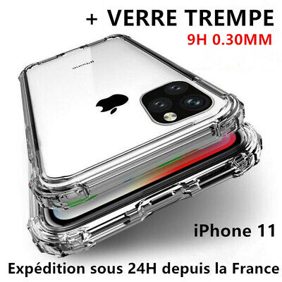 Antichoc Coque +Verre Trempé iPhone 14 13 12 11 Pro MAX/X/XR 6/7/8 Protection
