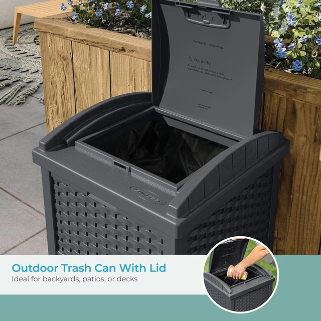 33 GALLON RESIN Outdoor Hideaway Patio Trash Can, Cyberspace Grey 52.