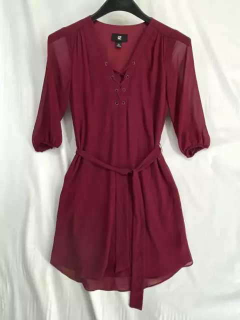 Iz Byer Womens Sz XS Juniors Red Wine Short Lined Party Dress Sheer Long Sleeve