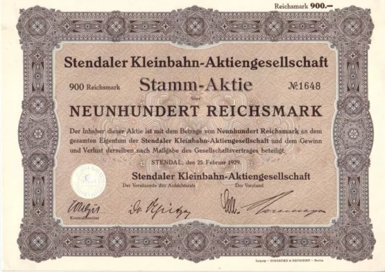 Stendaler Kleinbahn AG 1929 Stendal