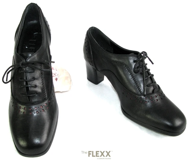 The Flexx - Bottines Low Boots Lacets Talons 6 Cm Cuir Noir Rouge 37 - Neuf