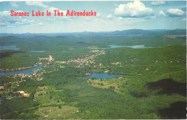 Aerial View of Mountains, Saranac Lake In The Adirondacks, New York Postcard