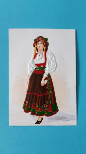 Cartolina vintage donna con costume sardo samughero in rilievo