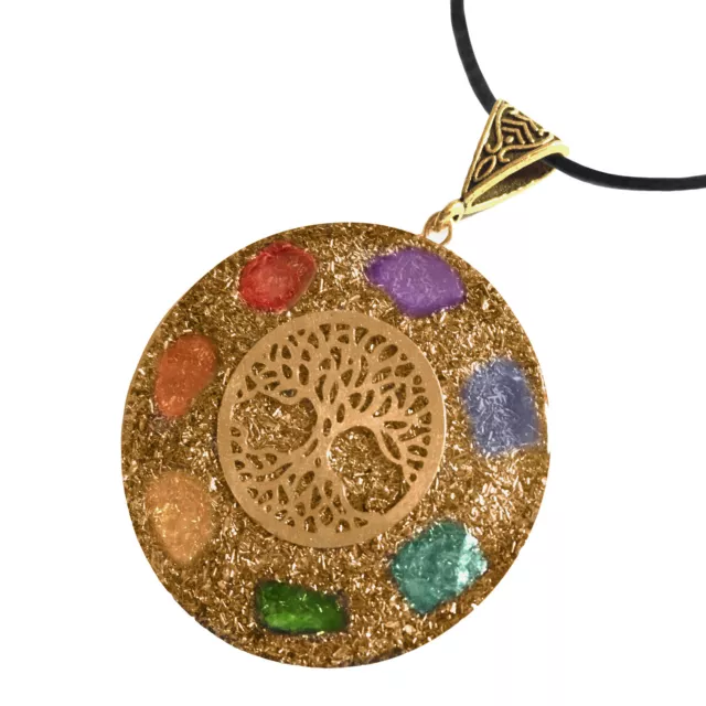 Tree of Life Sacred Geometry Pendant Orgone 7 Chakra Gemstone Necklace Orgonite