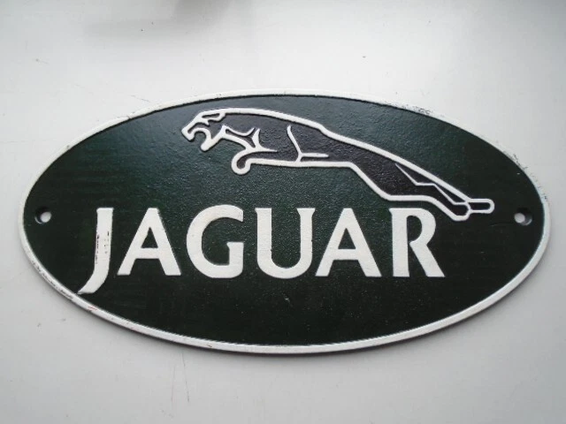 Large 35 cm x 18 cm Jaguar oval cast iron advertising sign, garage, mancave
