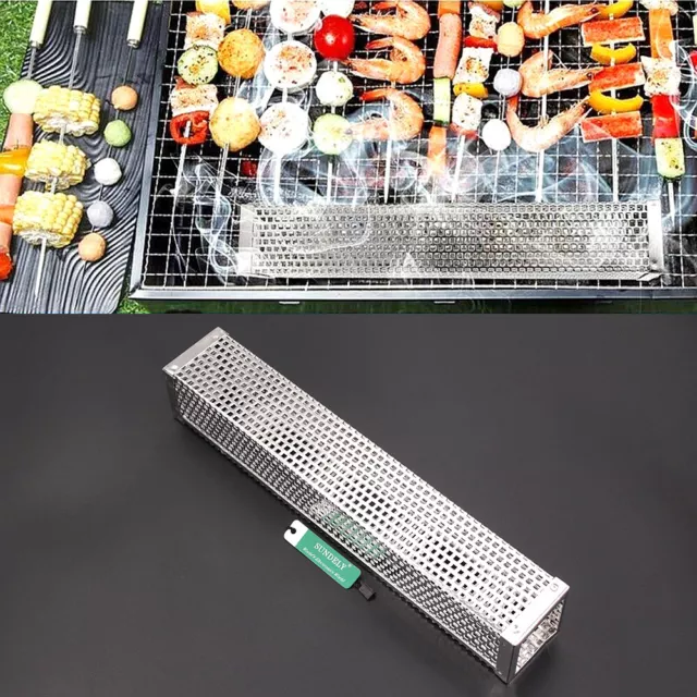 Newest 12Inch Square Smoker Wood Pellet BBQ Grill Hot&Cold Smoking Mesh Tube Gen