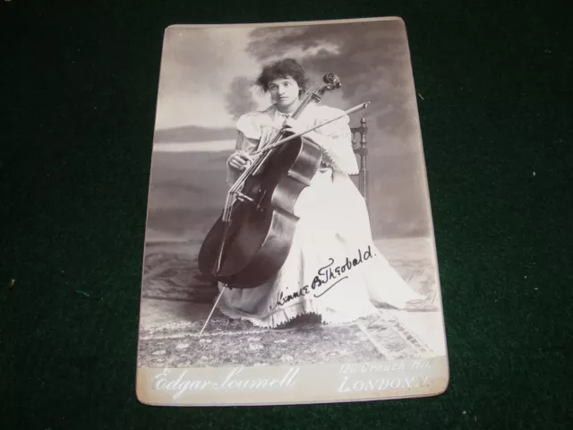 Antike Schrankkarte Foto Dame Cellist Cello Minnie B Theobald Signierter Schriftsteller