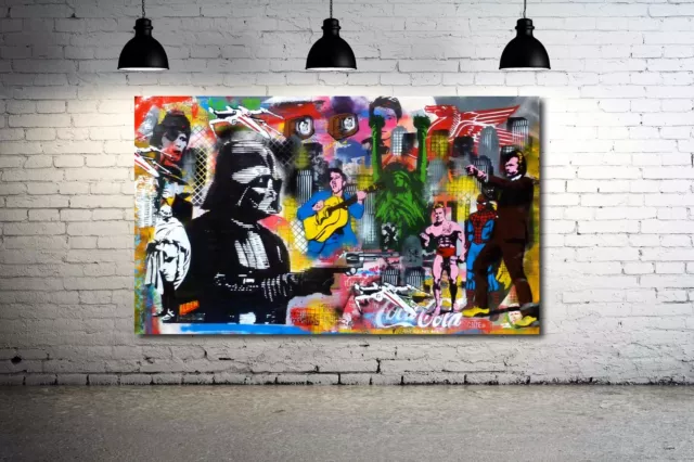 Banksy Mr Brainwash Street Art Collage DarthVadar Grafitti Canvas Print 36 x 20