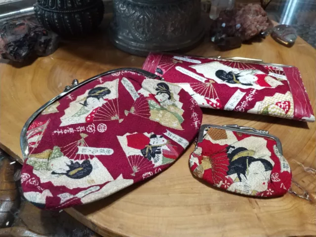 Vintage 1950s Japanese geisha girl print clutch, change purse, wallet