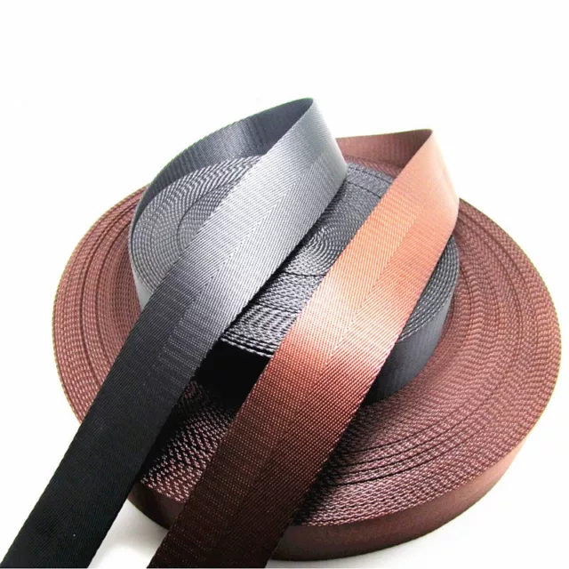 38mm Nylon Herringbone Weave Webbing Strap Tape Bag Straps Seat Belt Black/Brown