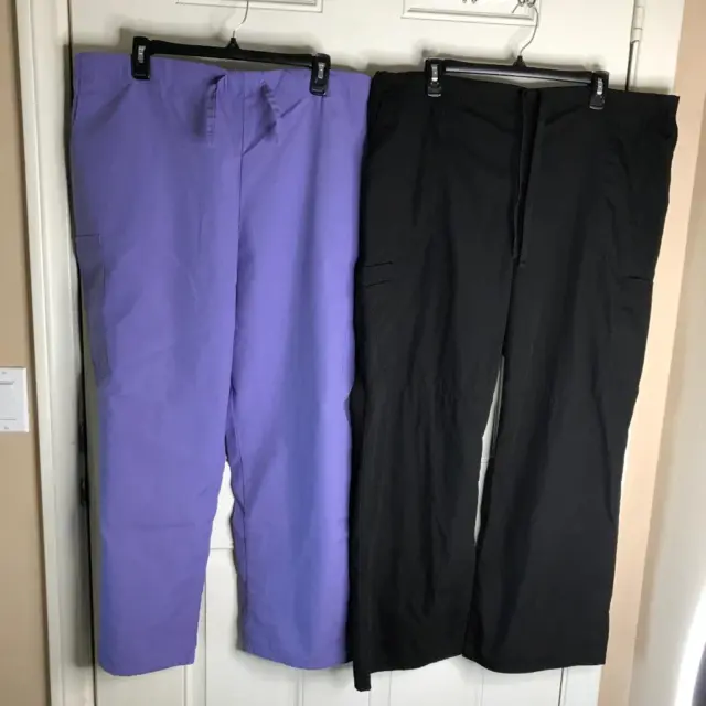 Apple Life & Scrub Star Women's Uniform Scrub Pants Lot Black & Purple ~ Size XL