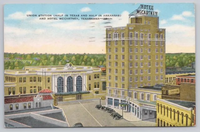 Union Station Hotel Mccartney Texarkana Arkansas AR DB Postcard Vtg Posted 1946