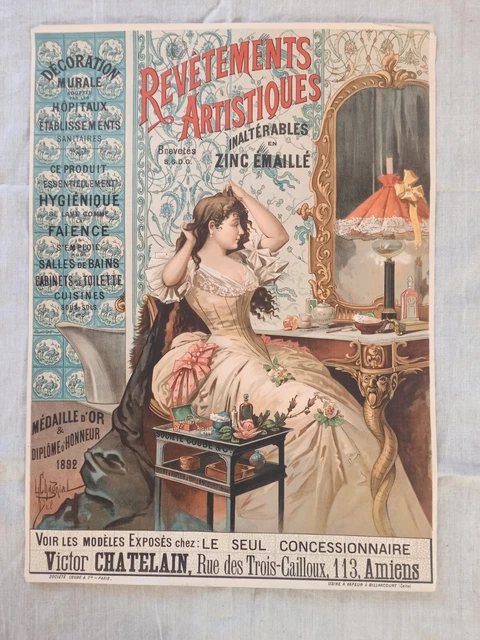 Ancienne et rare affiche publicitaire Revêtements artistiques Amiens Art nouveau