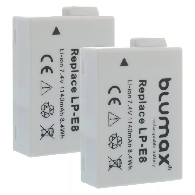 2 x batterie pour Canon LP-E8 | 65216| EOS 550D 650D 700D Rebel T3i T4i T5i Kiss X4 X5