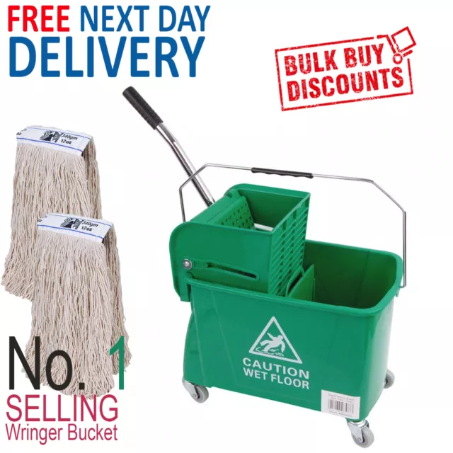 Kentucky Mop Bucket And Wringer Plus 2 x Kentucky Mop Heads