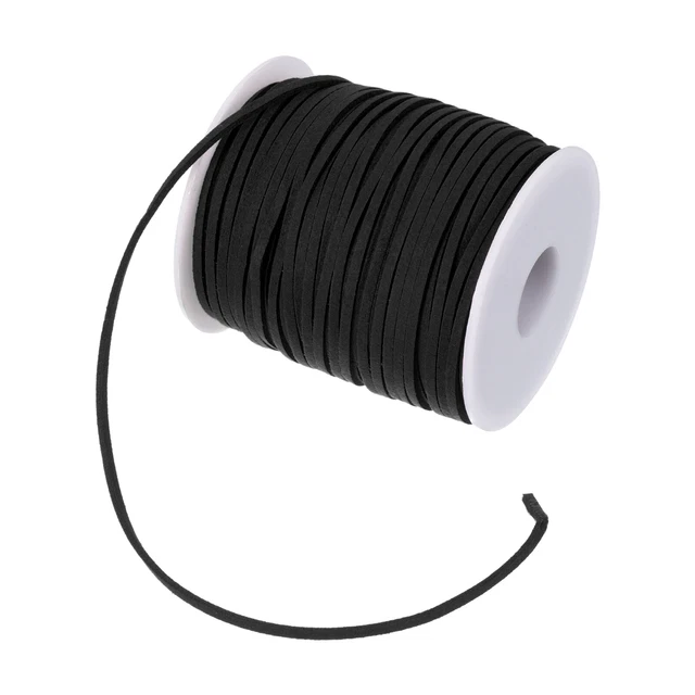 Cordón de gamuza de 3 mm 50 yardas con carrete de rollo encaje plano de cuero sintético hágalo usted mismo artesanal, negro