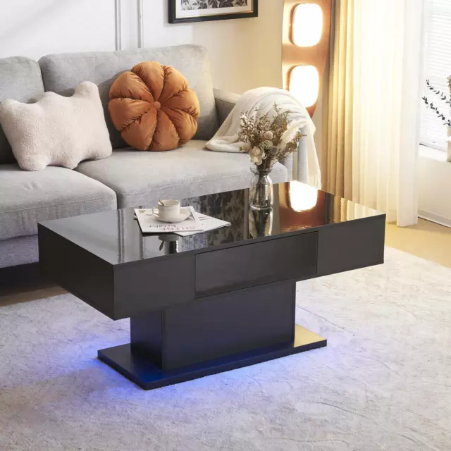 Modern High Gloss LED Coffee Table Center Cocktail Table with Drawer Living Room