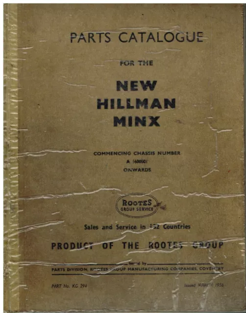 Hillman Minx Series I Saloon & Convertible Original 1956 Factory Parts Catalogue