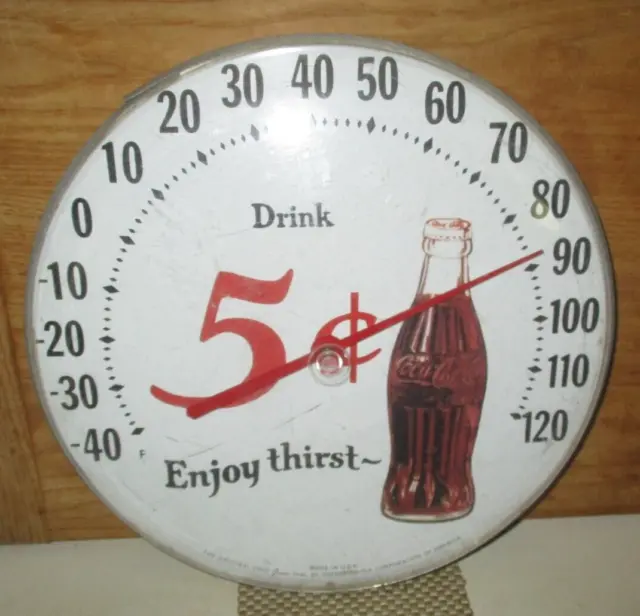 Vintage Coca Cola 5 Cent 12" Working Thermometer-Ohio Jumbo