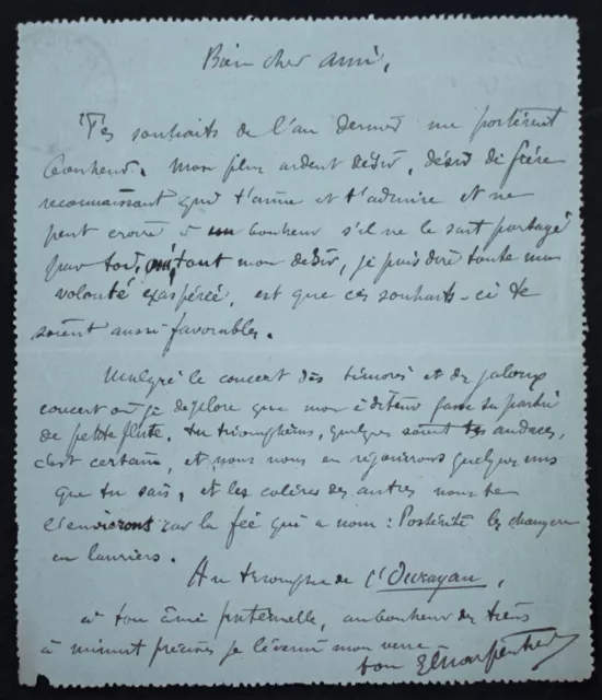 Gustave CHARPENTIER - LETTRE AUTOGRAPHE SIGNÉE ÉLOGIEUSE A Alfred BRUNEAU