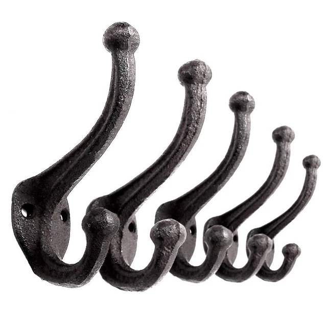 Rustic Wall Hooks - 5-Pack, Cast Iron Vintage