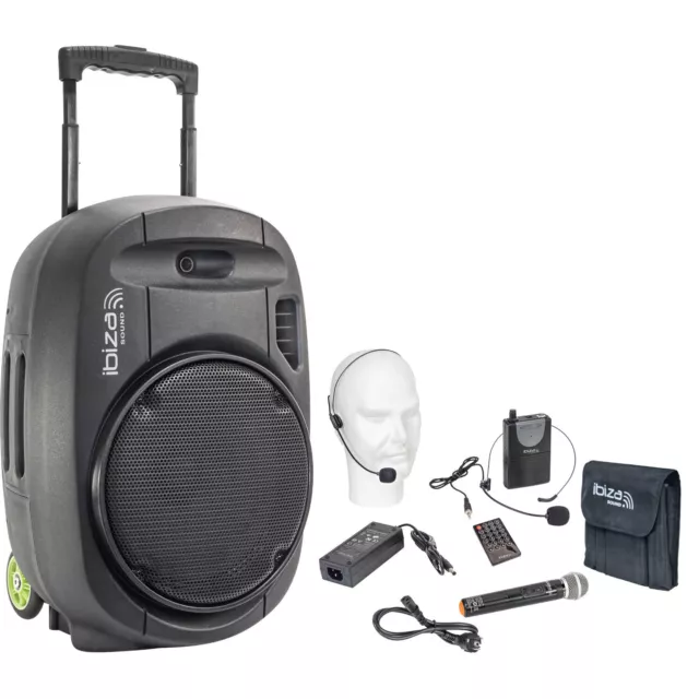 IBIZA PORT12VHF-MKII Akku Sound Anlage Box PA DJ Bluetooth USB Funkmikrofon MP3