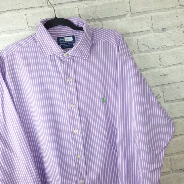 Mens Ralph Lauren Shirt size 3XL XXXL slim purple white striped long sleeve logo