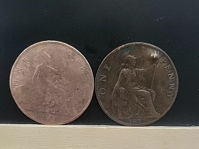 1897 & 1884 Great Britain/UK One Penny Coin - Britannia & Queen Victoria