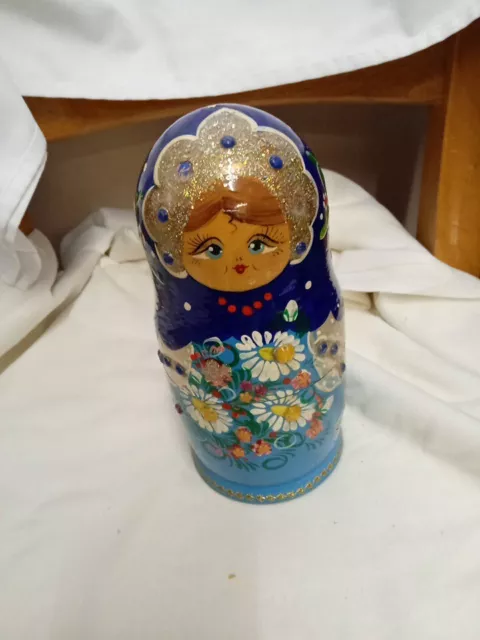 Vintage Matryoshka Russian Nesting Dolls x 6 Trad Dress - Red Blue Gold Floral