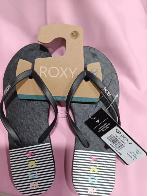 Roxy Women's Viva Stamp Flip Flop Sandals - Black Pinstripe 7M